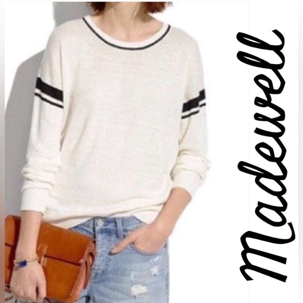 Madewell Inset Stripe Varsity Linen Sweater White
